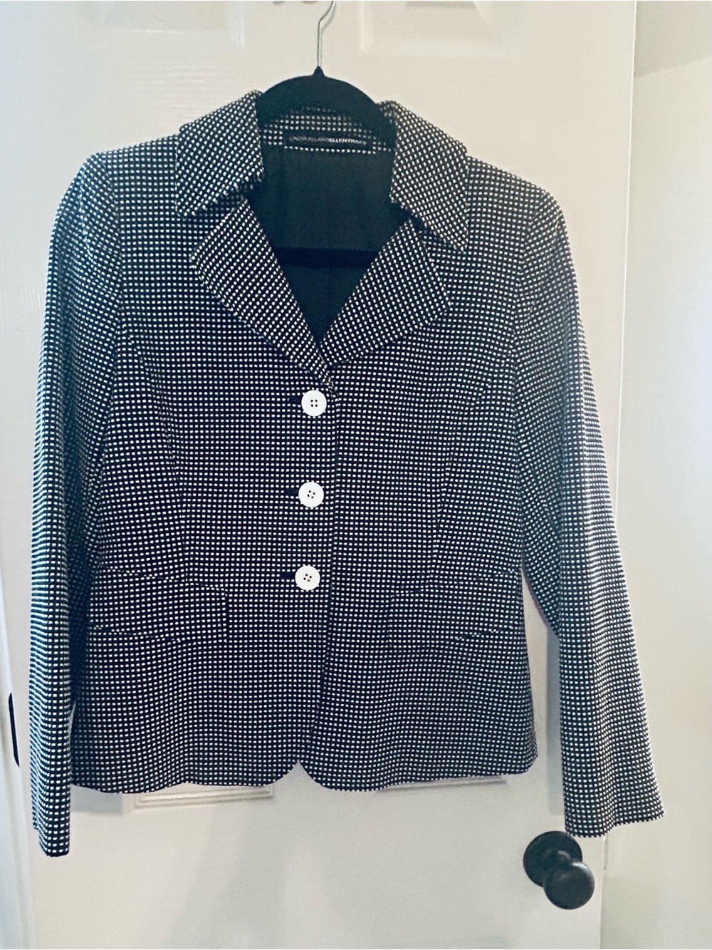 Women's Black & White Checked Blazer with Notch Collar